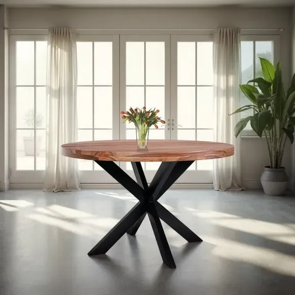 4-Seater Round Dining Table - Dark Wood image