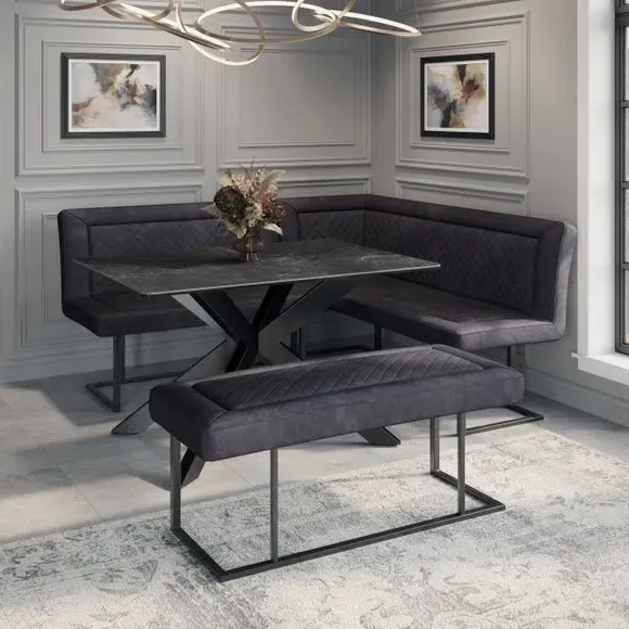 6-Seater Corner Bench Dining Set - Black, Ceramic