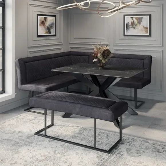 6-Seater Corner Bench Dining Set - Black, Ceramic image