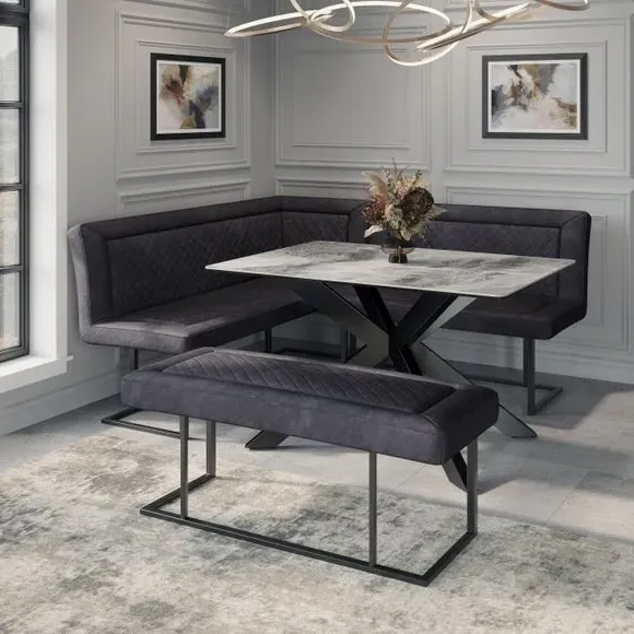 6-Seater Corner Bench Dining Set - Grey, Ceramic