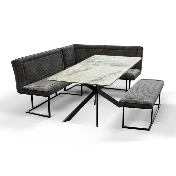 6-Seater Corner Bench Dining Set - Grey, Ceramic