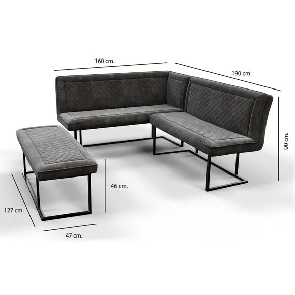 6-Seater Corner Bench Dining Set - Grey, Ceramic