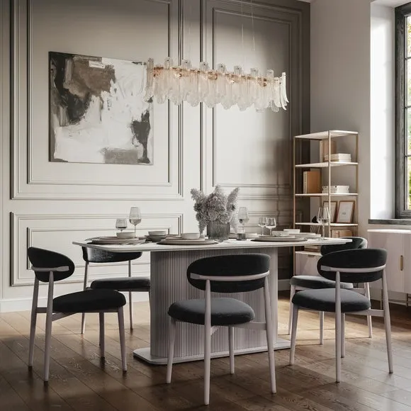 6-Seater Dining Set with Chairs - Charcoal, Marble image