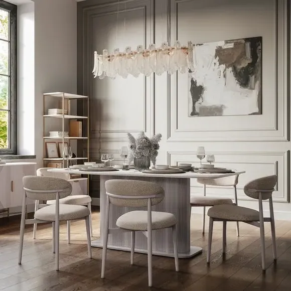 6-Seater Dining Set with Chairs - Oatmeal, Marble