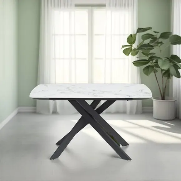 6-Seater Dining Table - White Marble, Ceramic image