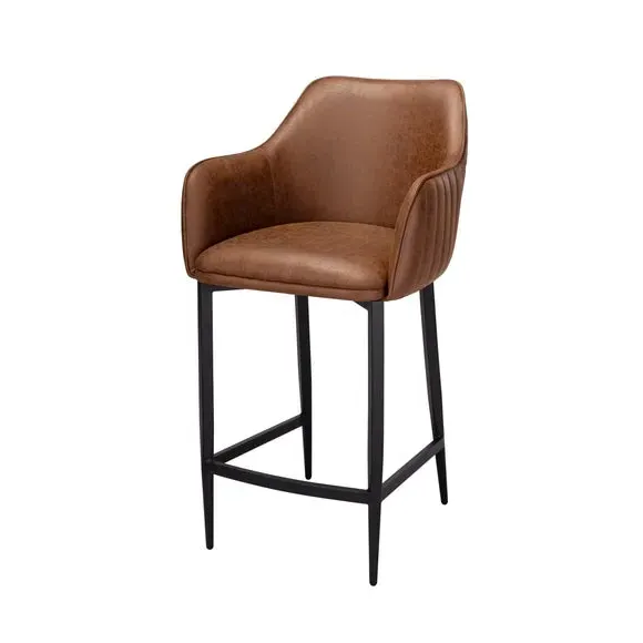 Bar Stool with Armrests - Brown, Faux Leather