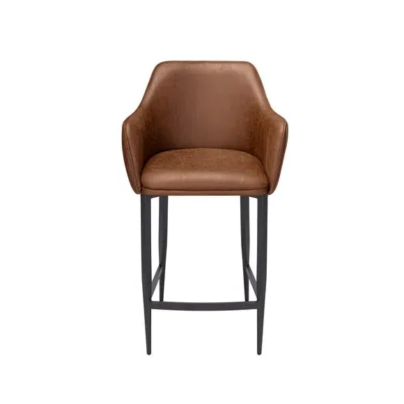 Bar Stool with Armrests - Brown, Faux Leather