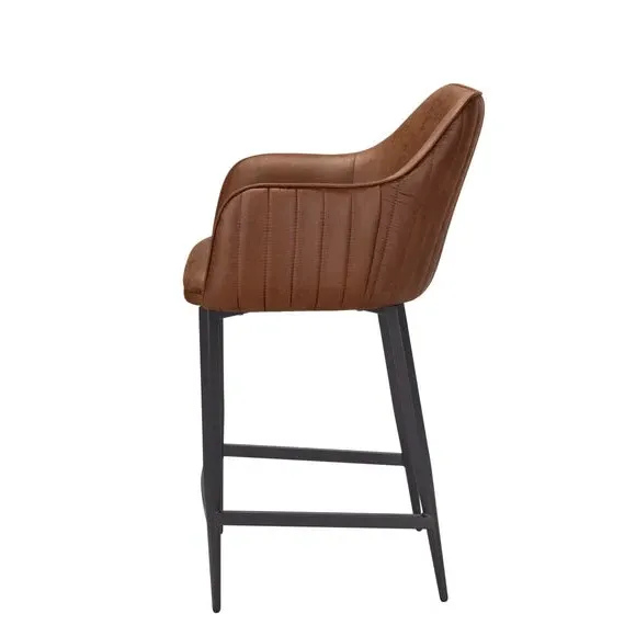 Bar Stool with Armrests - Brown, Faux Leather