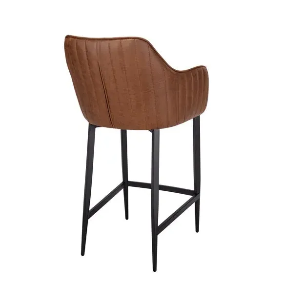 Bar Stool with Armrests - Brown, Faux Leather