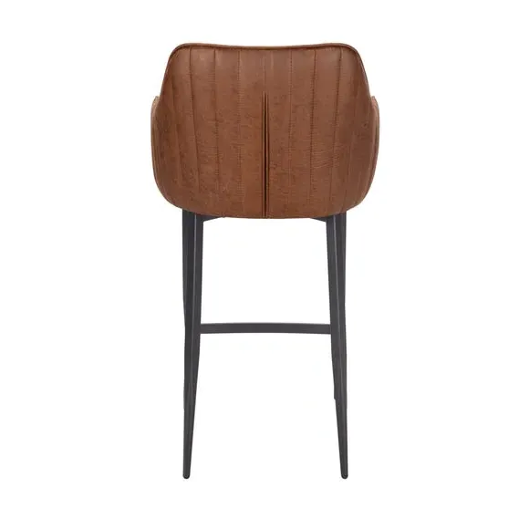 Bar Stool with Armrests - Brown, Faux Leather