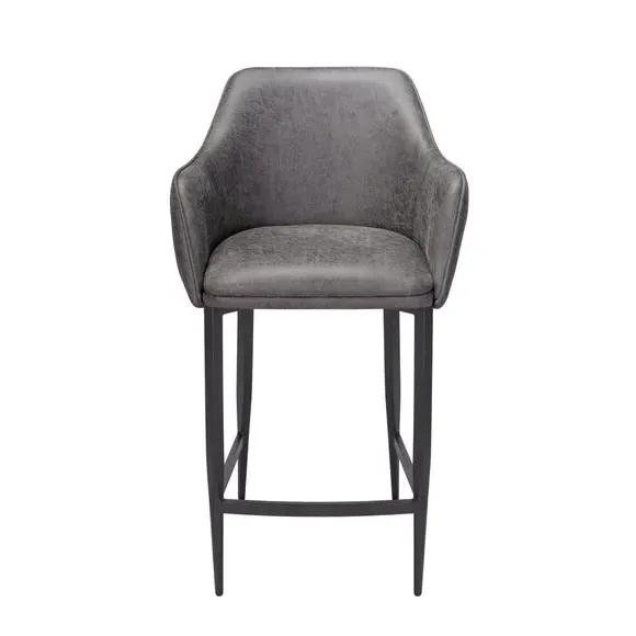 Bar Stool with Armrests - Grey, Faux Leather
