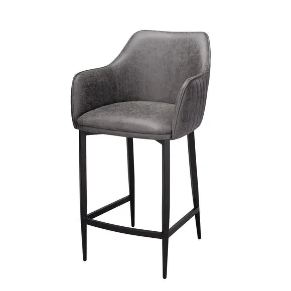 Bar Stool with Armrests - Grey, Faux Leather