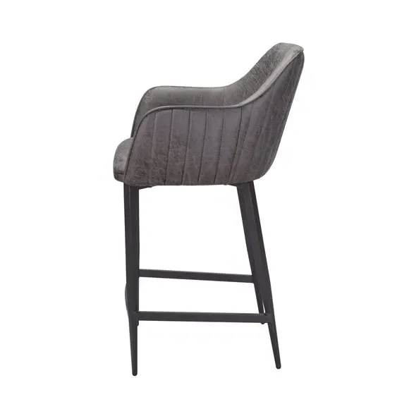 Bar Stool with Armrests - Grey, Faux Leather