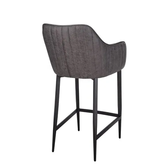 Bar Stool with Armrests - Grey, Faux Leather