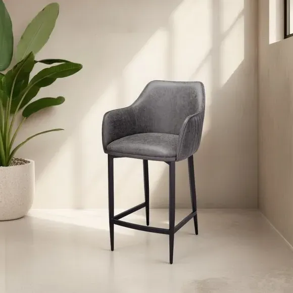 Bar Stool with Armrests - Grey, Faux Leather image