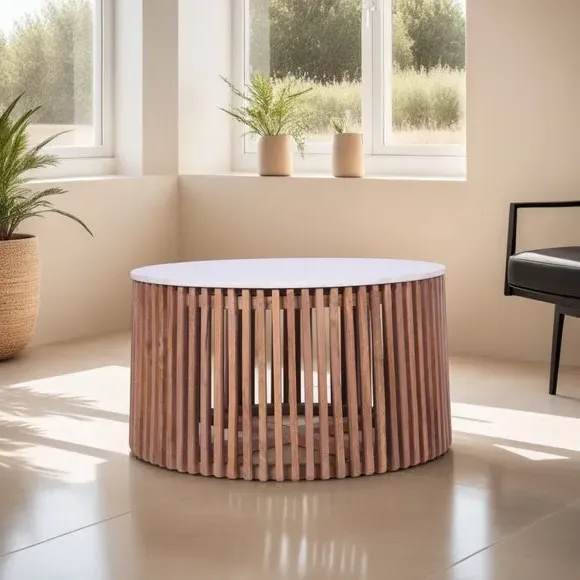 Coffee Table with Marble Top - Natural, Mango Wood image
