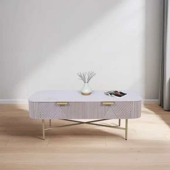 Coffee Table with Storage - White, Marble image