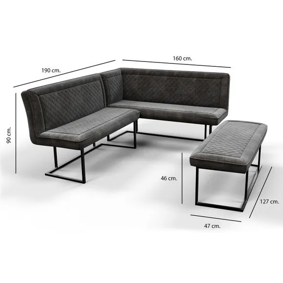 Corner Bench Right Hand Facing - Grey, Velvet