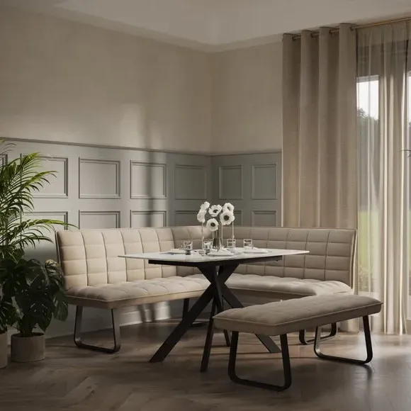 Corner Bench Set - Cream, Faux Leather image