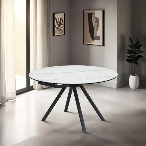 Extendable Round Dining Table - White, Ceramic image