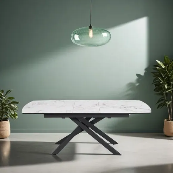 Extending Dining Table - White Marble, Ceramic image