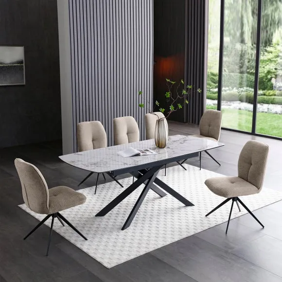 Extending Dining Table with 6 Chairs - Cream image