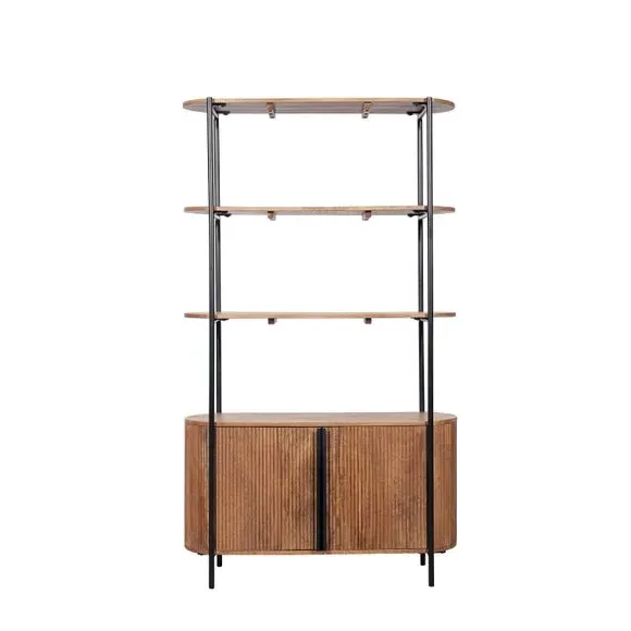 Oval Bookshelf with Storage - Black, Mango Wood