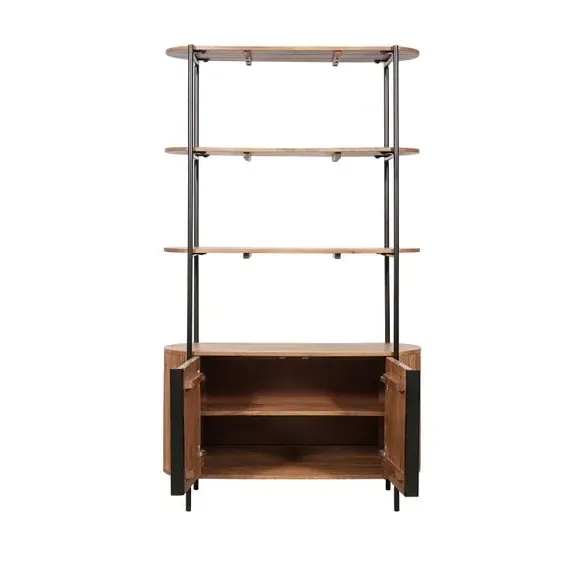Oval Bookshelf with Storage - Black, Mango Wood