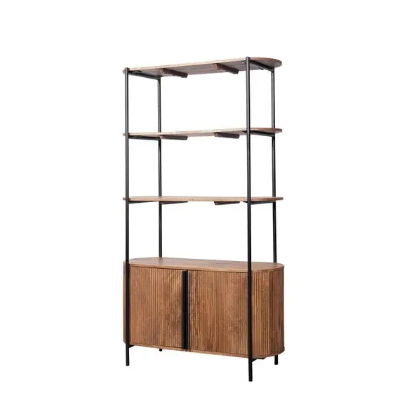 Oval Bookshelf with Storage - Black, Mango Wood