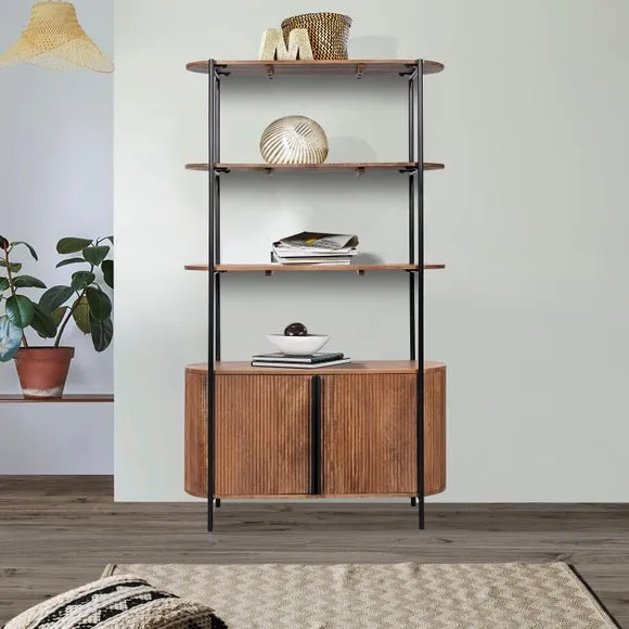 Oval Bookshelf with Storage - Black, Mango Wood image
