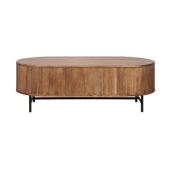 Oval Coffee Table with Ribbed Design - Natural