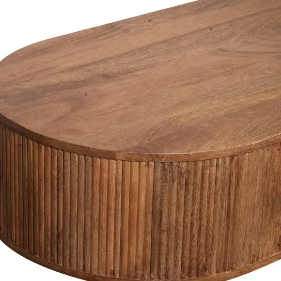 Oval Coffee Table with Ribbed Design - Natural