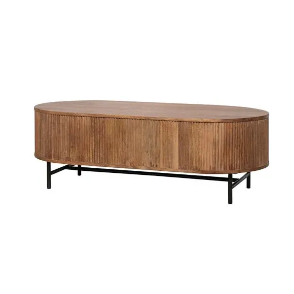 Oval Coffee Table with Ribbed Design - Natural