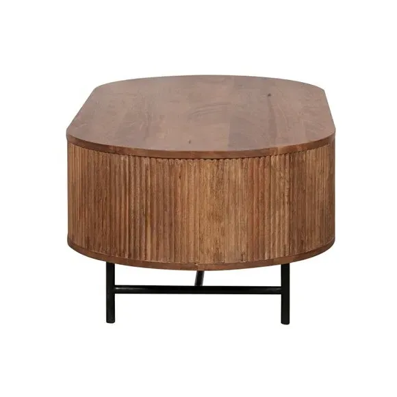 Oval Coffee Table with Ribbed Design - Natural