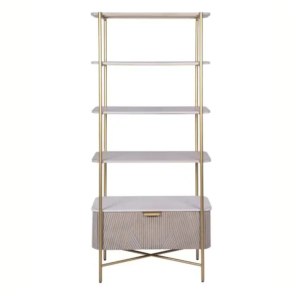 Ribbed Bookshelf with Storage - White, Mango Wood