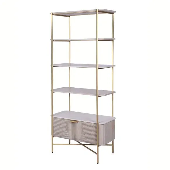 Ribbed Bookshelf with Storage - White, Mango Wood
