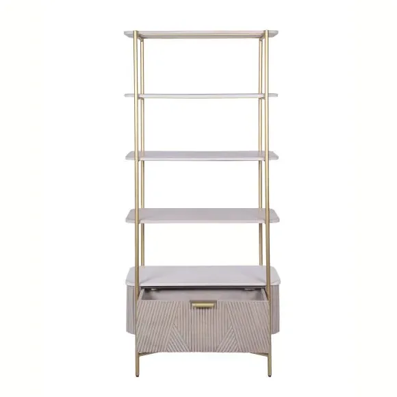 Ribbed Bookshelf with Storage - White, Mango Wood