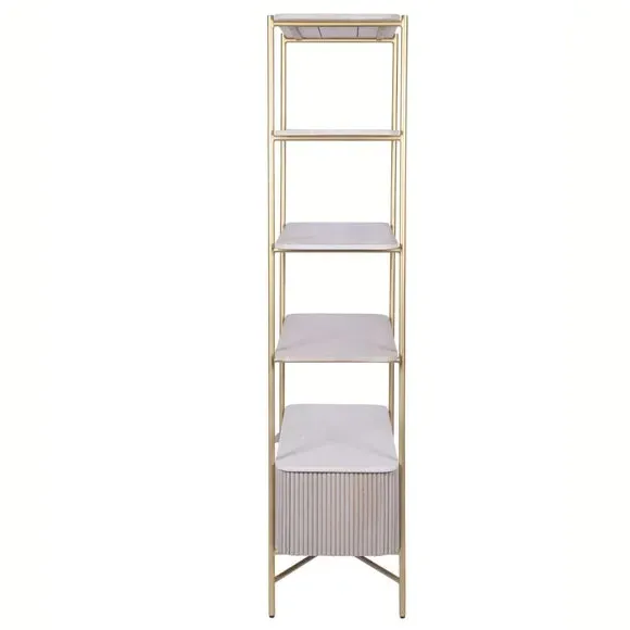 Ribbed Bookshelf with Storage - White, Mango Wood