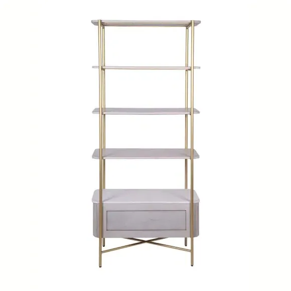 Ribbed Bookshelf with Storage - White, Mango Wood