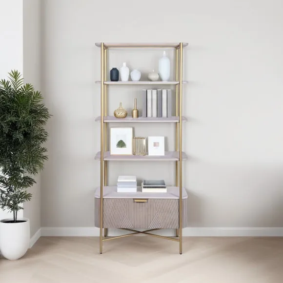 Ribbed Bookshelf with Storage - White, Mango Wood image