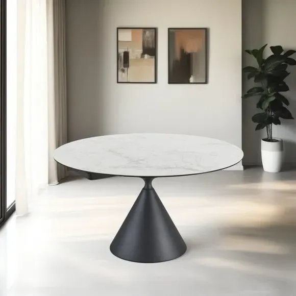 Round Dining Table with Extension - White, Ceramic image