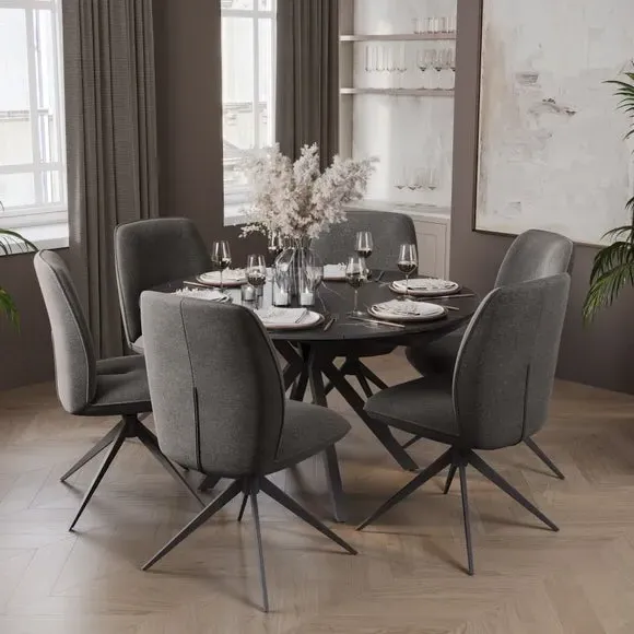 Round Extendable Dining Set - Black, Ceramic image