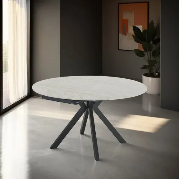 Round Extendable Dining Table - Beige, Ceramic image