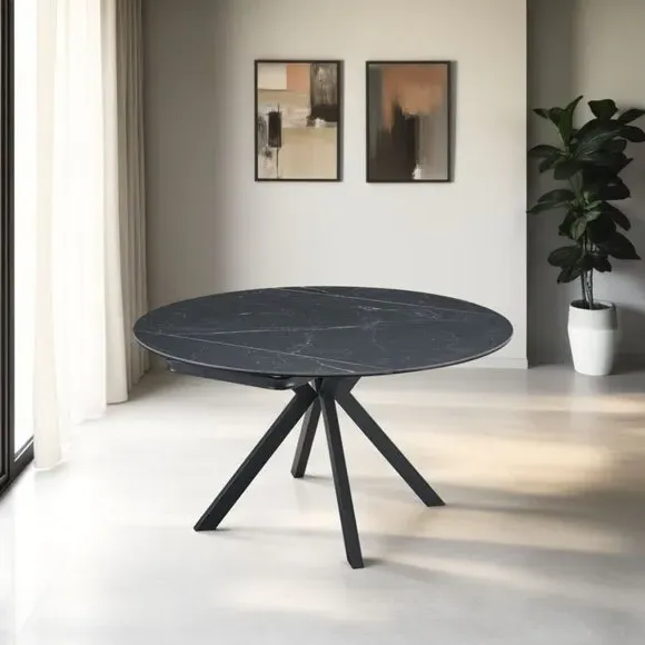 Round Extendable Dining Table - Black, Ceramic