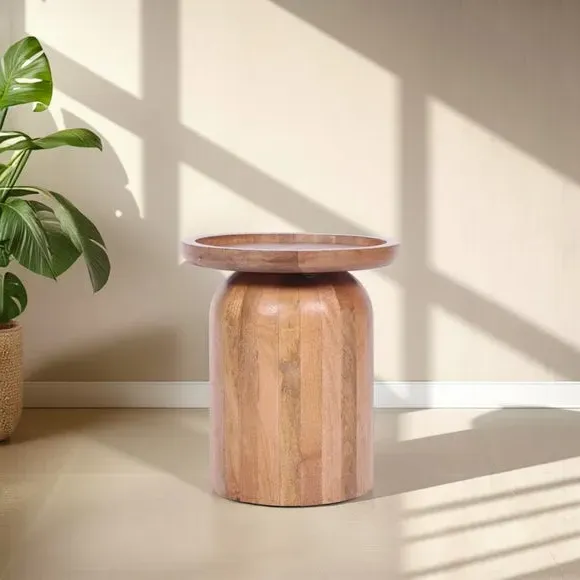 Round Side Table - Light Wood, Mango Wood image