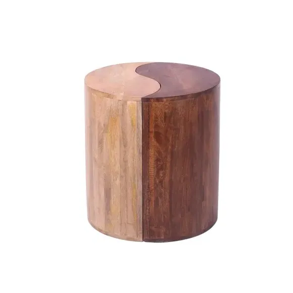 Round Side Table Two-Tone - Natural, Mango Wood