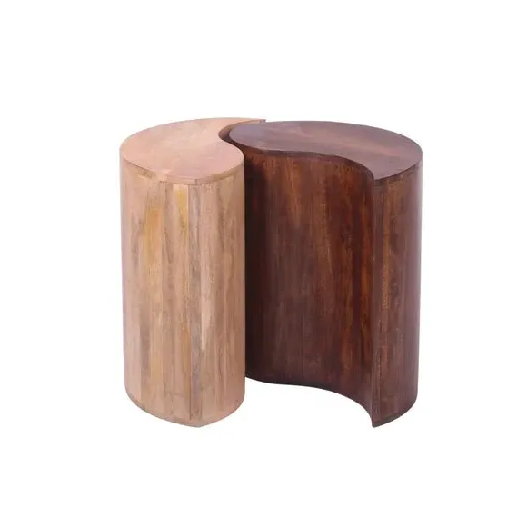 Round Side Table Two-Tone - Natural, Mango Wood
