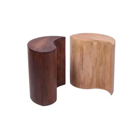 Round Side Table Two-Tone - Natural, Mango Wood
