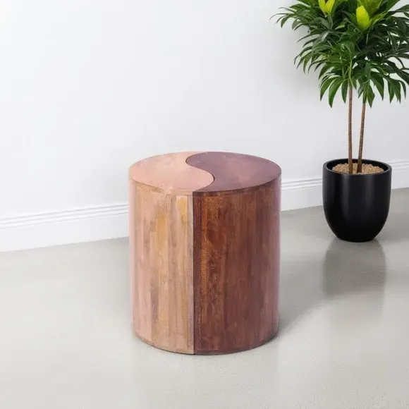 Round Side Table Two-Tone - Natural, Mango Wood image