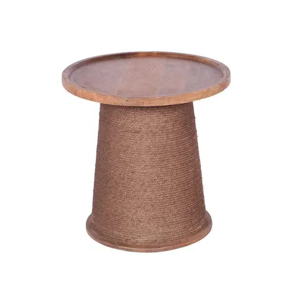 Round Side Table with Rope Detail - Natural, Mango